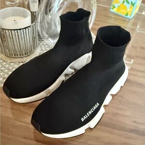 Balenciaga Women's Black and White Sock Sneakers